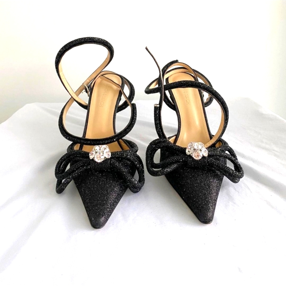 Mach & Mach Glitter Double Crystal Bow Pointed Toe Pump Size 40 - Picture 1 of 4